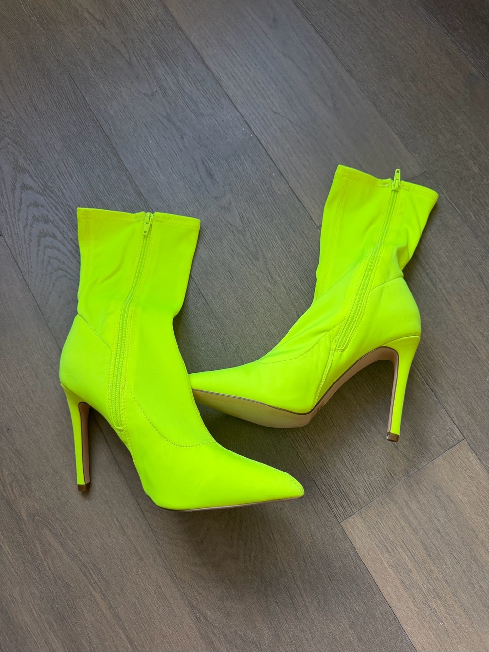 Fashion Nova Neon Lime Pointed Toe Stiletto Sock Boots
